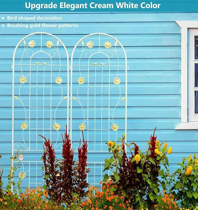 2 Pack Metal Garden Trellis 86.7" H Garden Fence Rustproof Trellis Cream White for Climbing Plants Support Roses Flower Cucumber Outdoor Lawn, Cream White by GreenHaven Gardens