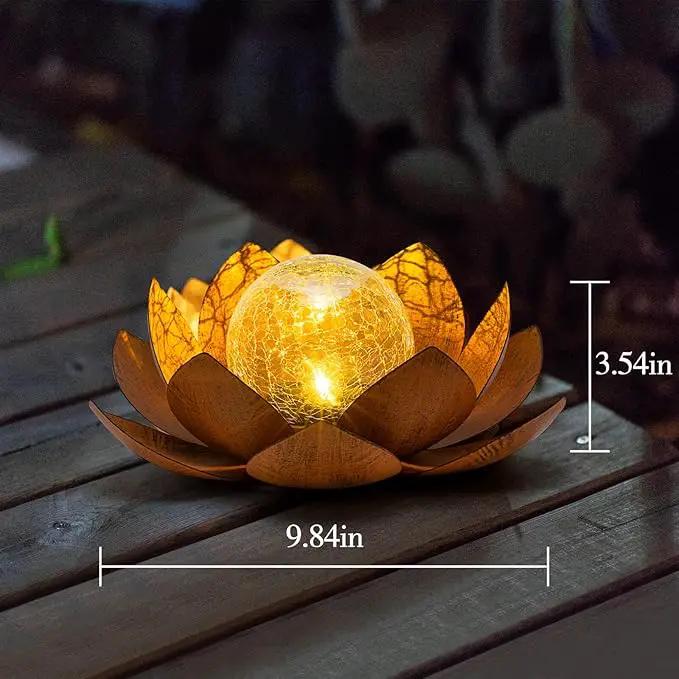 Huaxu Solar Lights Outdoor Decor Metal Lotus Flower LED Waterproof Glass Decorative Gifts for Garden Lover Women Mom Table Pathway Lawn Patio Yard Ground by GreenHaven Gardens