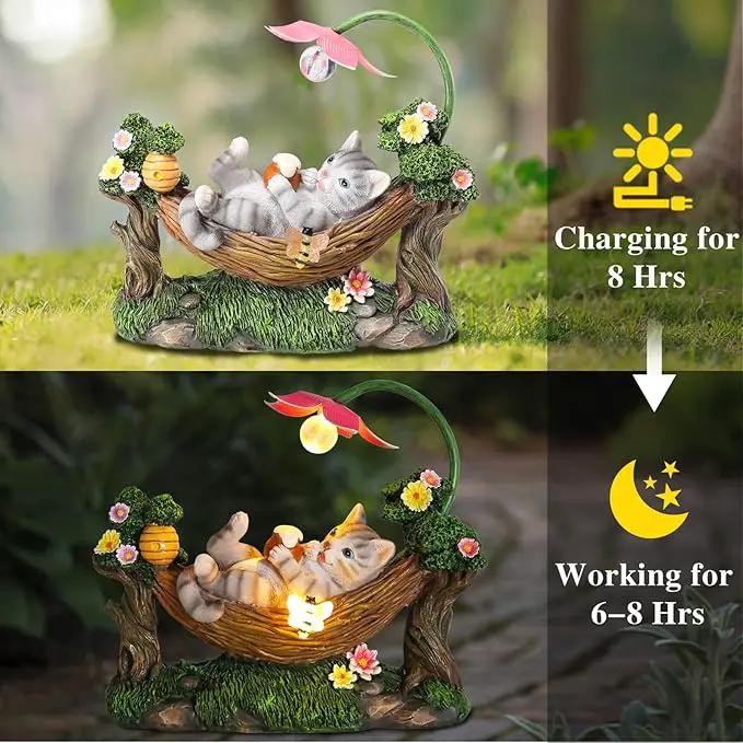 Afirst Solar Cat Statue Garden Figurine, Resin Figurine with Solar Lights Outdoor Decorations for Lawn, Patio, Balcony, Yard Ornament by GreenHaven Gardens