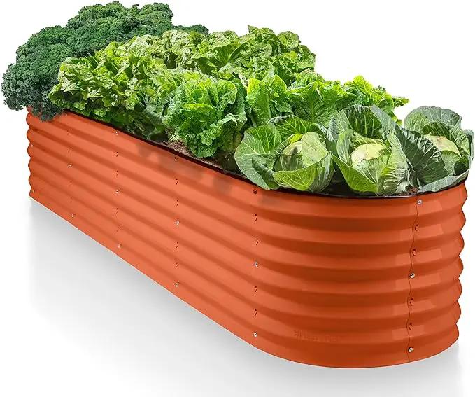 9-in-1 Galvanized Steel Raised Garden Bed // 8×2×1.5 ft Modular Planter for Gardening, Vegetables, Flowers // 18" Tall Metal Raised Garden Beds Outdoor (Orange) // Patented Design Planter Box by GreenHaven Gardens