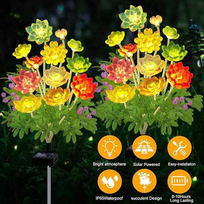 Kohlrabi Solar Garden Lights Outdoor, Upgraded 4 Pack Succulent Solar Lights, Gardening Gifts for Women, Succulent Plant Yard Decor Waterproof for Lawn Patio Pathway by GreenHaven Gardens