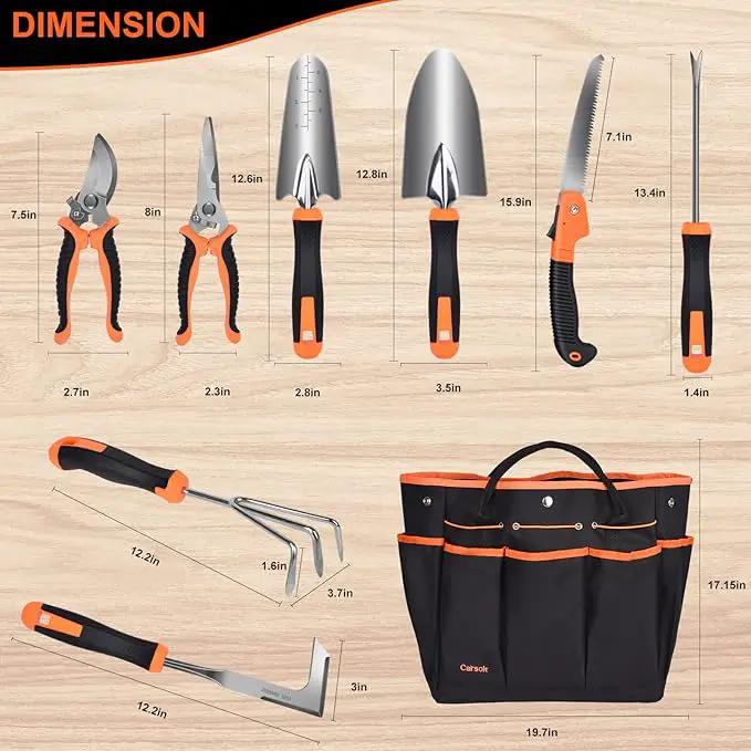 Garden Tools Set, Carsolt 10 Piece Stainless Steel Heavy Duty Gardening Tools Set for Planting Pruning Gardening Kit with Durable Gardening Bag Gloves Gift Box Ideal Garden Gifts for Women Men(Orange) by GreenHaven Gardens