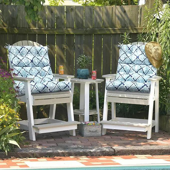 LVTXIII Outdoor Tufted High Back Cushions Set of 2 Patio Seasonal Replacement Rocking Chair Cushion with Ties, Solid Seat and Back Chair Cushion, (44” L x 22W”, Boho Geometry Blue) by GreenHaven Gardens