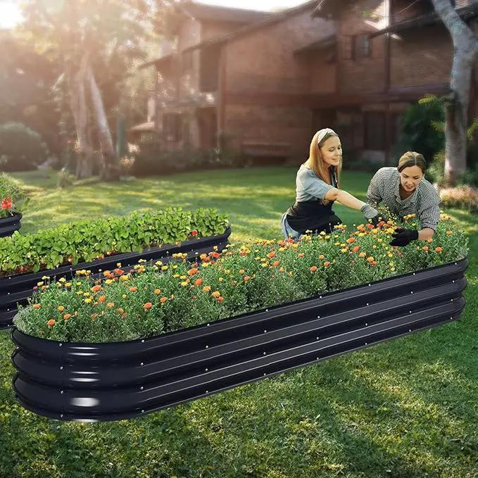 Raised Garden Bed Kit, 8x2x1 ft Galvanized Planter Box Outdoor, Oval Large Metal Raised Beds for Gardening Vegetables Flower Herb (Navy Blue) by GreenHaven Gardens