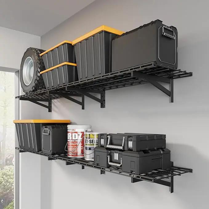4 Pack Heavy Duty Garage Wall Shelving Set (1.5x4ft), Wall Mounted Garage Shelves 1000lbs Capacity, 18"x96" Shelf Storage Rack Floating Shelves, Black by GreenHaven Gardens