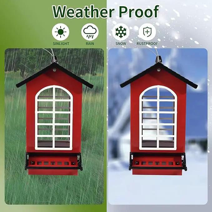Bird Feeder Squirrel Proof Metal Hanging for Outdoor Wild Bird Seed, 5LBS with Bilateral Weight-Activated Perches, Heavy Duty Bird Feeders for Outside Wild Bird - Red by GreenHaven Gardens
