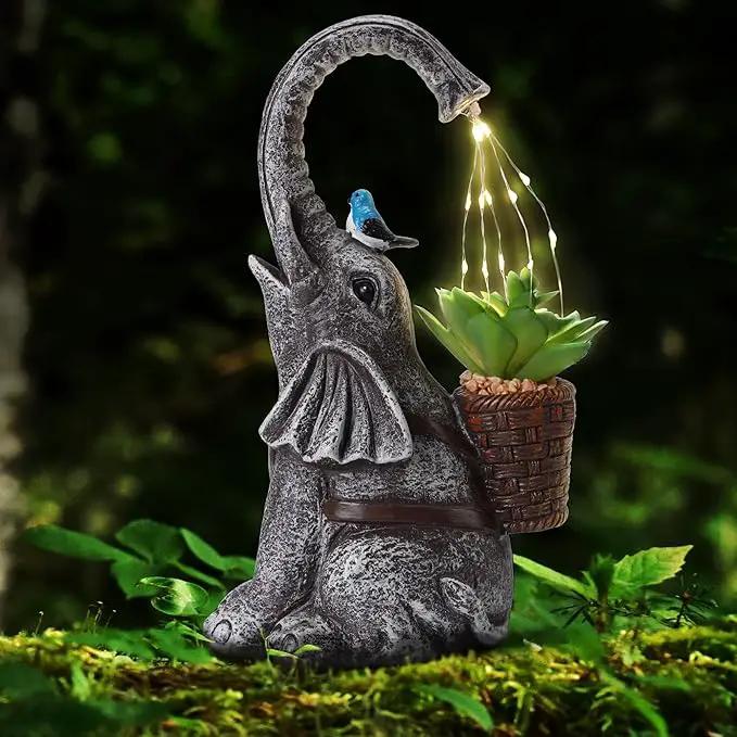 Solar Elephant Watering Effect LED Lights Garden Statue, Outdoor Garden Decor for Lawn, Balcony, Yard, Gifts for Mom, Grandma, Wife by GreenHaven Gardens