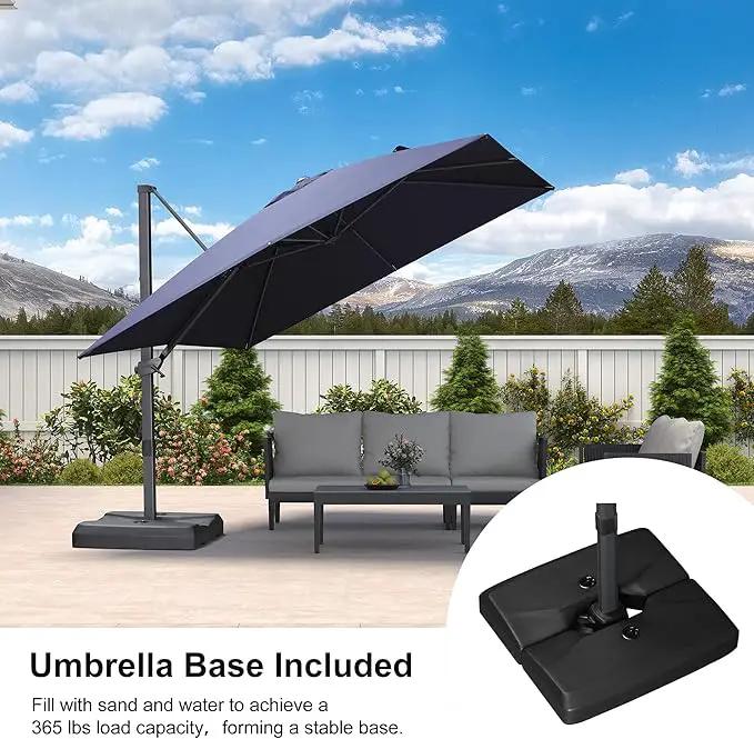 PURPLE LEAF 10' × 10' Patio Cantilever Umbrella with Base Outdoor Square Adjustable Offset Umbrellas with 360-degree Rotation and 8 Heavy Duty Metal Ribs for Garden Deck Pool Navy Blue by GreenHaven Gardens