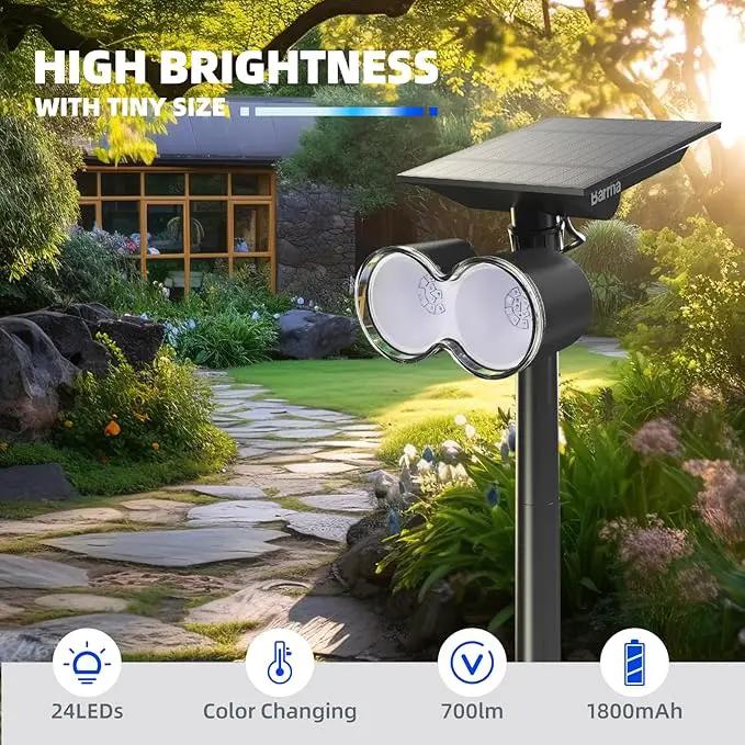 Barrina Solar Spot Lights Outdoor, 360° Horizontal Adjustable, 24 LEDs RGB Color Changing Solar Spotlight, IP65 Waterproof, Auto On/Off Solar Powered Landscape Lights for Outside Garden Yard, 2 Pack by GreenHaven Gardens