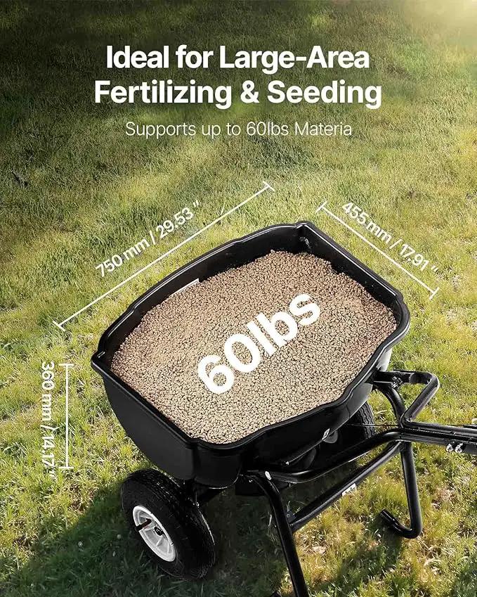 VEVOR Broadcast Spreader, 60LBS Capacity, Walk-Behind Push Spreader, 0-9.8 ft Spreading Width, 10 in All Terrain Pneumatic Tires, Lawn Spreaders with Hopper Grate, for Seed, Fertilizer, Salt, Ice Melt by GreenHaven Gardens