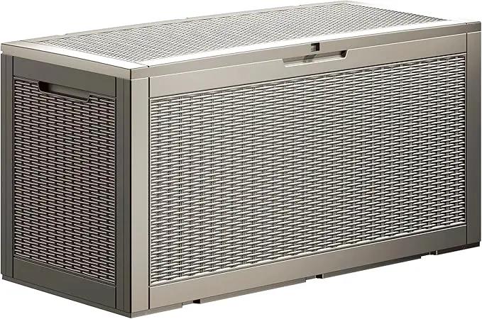 100 Gallon Lockable Resin Deck Box, Waterproof & UV-Resistant Outdoor Storage Box for Outdoor Cushion Storage, Garden Tools & Pool Accessories Storage, Gray by GreenHaven Gardens