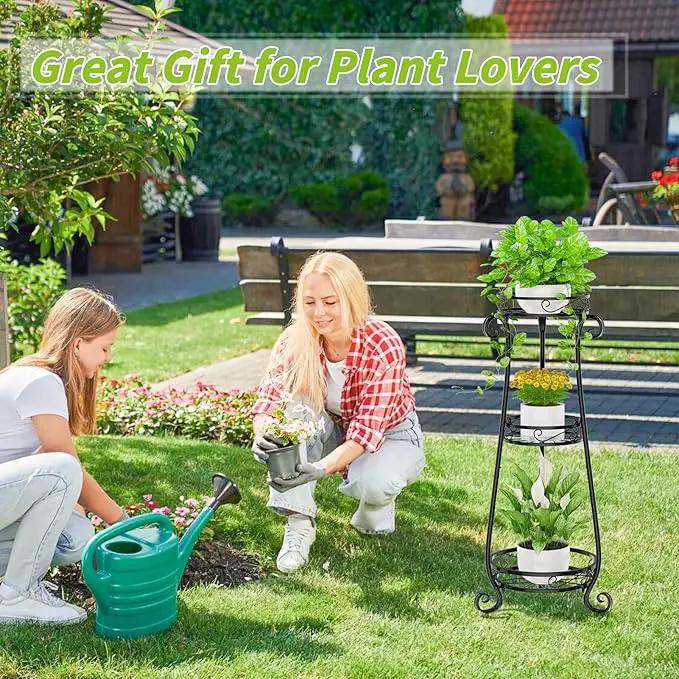 KMOTASUO 3 Tier Metal Plant Stand Indoor, 34 Inch Tall Corner Plant Stands for Indoor Plants, Flower Pot Holder Shelf Display Rack for Balcony Garden Patio Living Room(Black) by GreenHaven Gardens