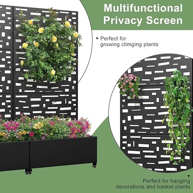 Casaphoria Metal Raised Garden Bed with Trellis and Wheels, 72"x35"x16" Planter Box for Climbing Plants, Vegetables & Vines, Features Drainage Holes and Privacy Screen (Black-Gerald) by GreenHaven Gardens