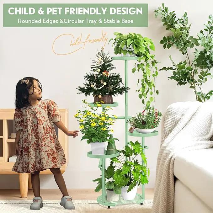 TOSKING 5 Tier Metal Plant Stand Indoor， Plant Shelf, Corner Shelf Flower Pot Stand for Outdoor Plant Stand for Living Room Balcony Garden Patio Bedroom (Green, 42inches) by GreenHaven Gardens