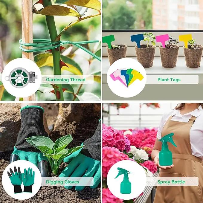Garden Tool Set, Including 9 Succulent Tool Sets, 6 Large Heavy-Duty Aluminum Gardening Tools, with Gardening Tool Kit, Gloves, Watering Can, Fixing Line and Color Label，is Your Best Helper by GreenHaven Gardens