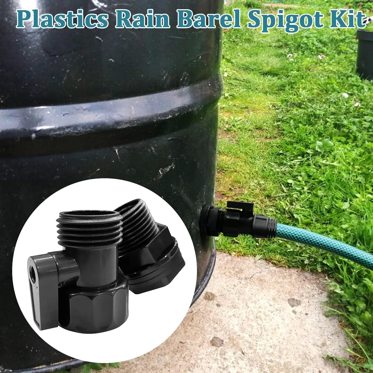 4 Pack Rain Barrel Spigot kit 3/4'' Plastic Garden Hose Shut Off Valve Kit With 3/4 GHT Bulkhead Fitting for Rain Barrels Aquariums Water Tanks Tubs Pools Spigot by GreenHaven Gardens