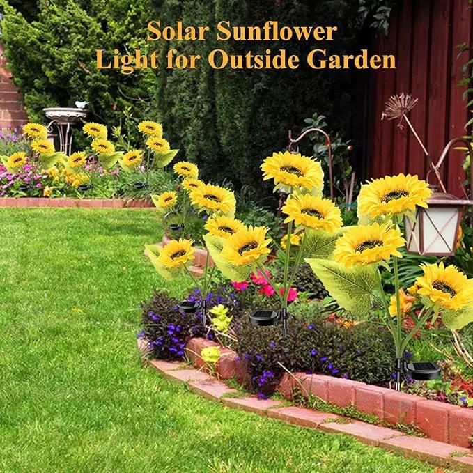 Garden Lights Solar Powered, 3 Pack Solar Outdoor Lights with 9 Bigger Sunflower Waterproof Realistic Solar Flowers Lights for Patio Pathway Walkway Landscape Yard Decorations by GreenHaven Gardens
