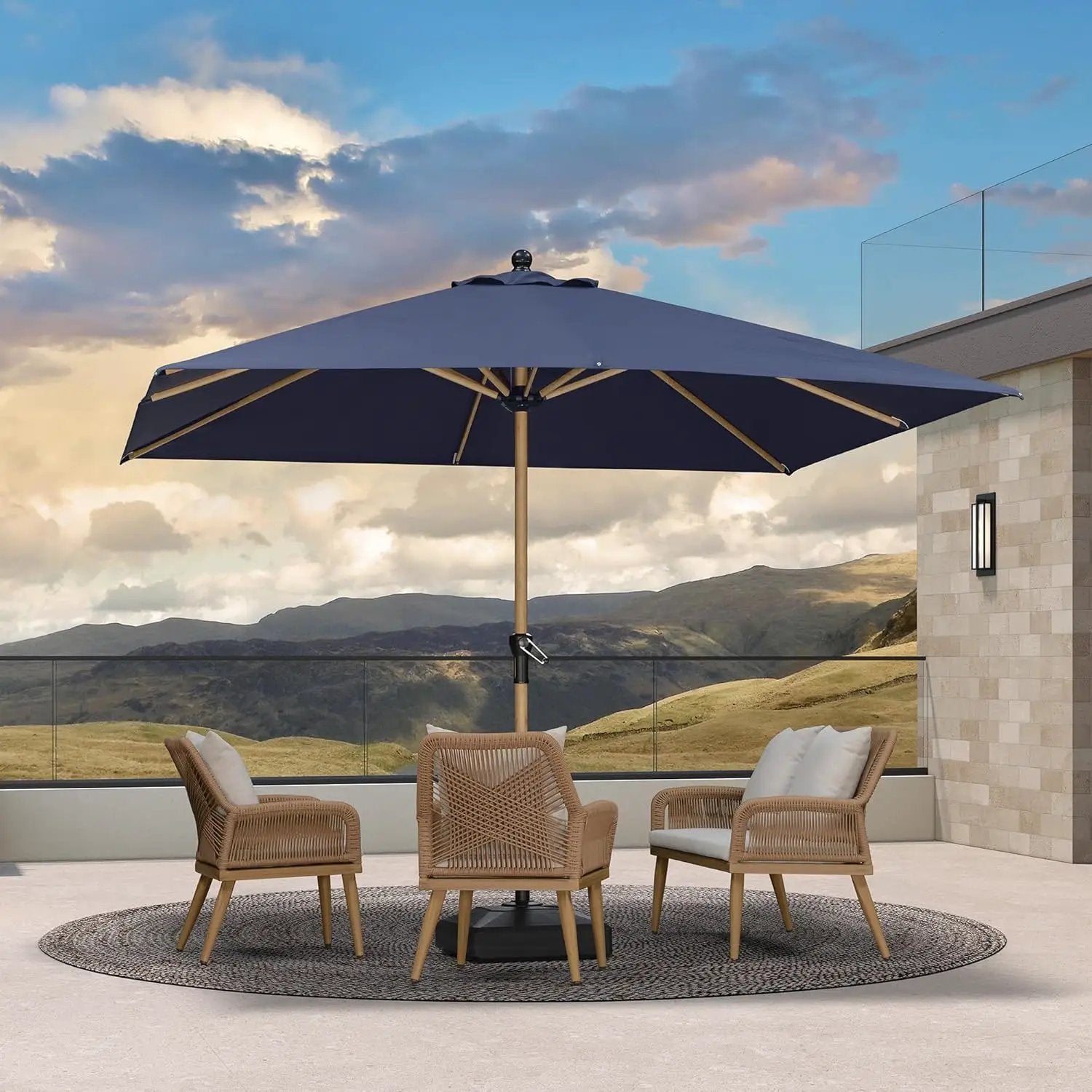 PURPLE LEAF 10' x 10' Square Patio Umbrella with Base Outdoor Umbrella Market Umbrella with Crank & 8 Ribs Aluminum Outdoor Table Umbrella for Pool Deck Backyard, Navy Blue by GreenHaven Gardens