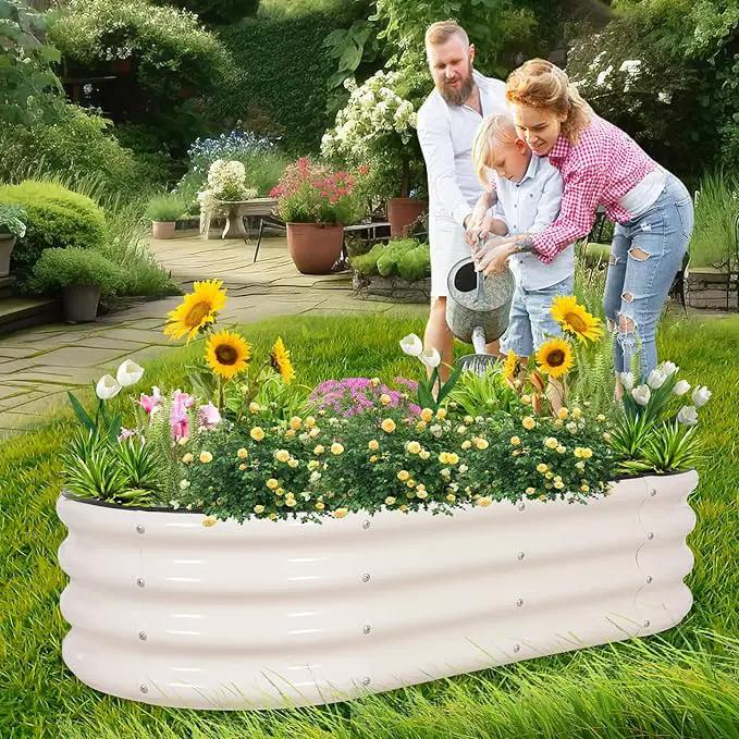 1MORE Galvanized Raised Garden Bed- Planter Garden Boxes Outdoor, Raised Beds for Gardening, 4x2x1ft Metal Garden Bed Kit for Vegetables Flower, Planter Raised Beds with Protective Tape & Tools.White by GreenHaven Gardens