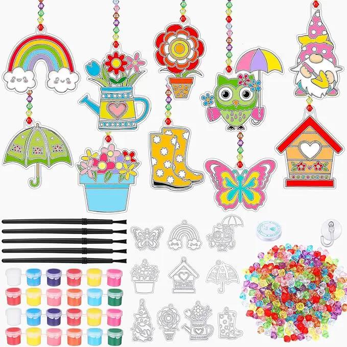 30 Sets Suncatchers Window Art Kits, DIY Sun Catchers Bulk Crafts Paint Your Own Window Ornaments for Boys Girls Classroom Home Party Birthday Activity Decor(Spring Style) by GreenHaven Gardens