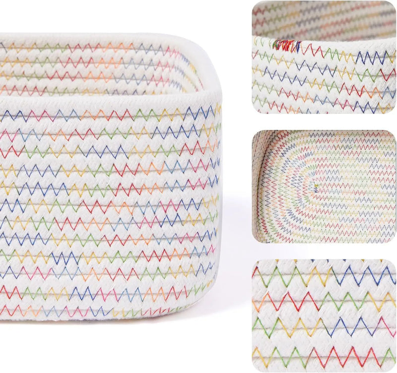 Small Storage Baskets for Organizing | Closet Organizer Bins | Shelf Toy Basket | Woven Rope Baskets | Cube Decorative Box | Shallow Basket | 11.5x7.5x4.7” | 4 Packs Rainbow by GreenHaven Gardens