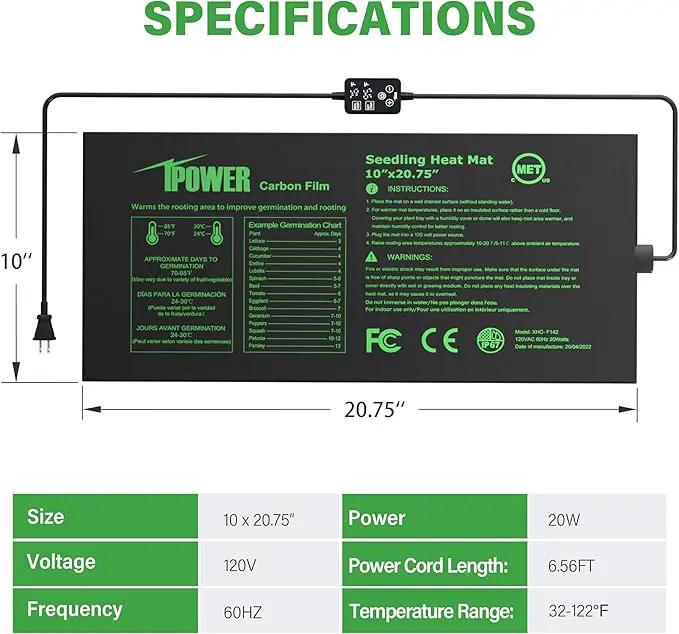 iPower 10" x 20.75" Waterproof Durable Seedling Heat Mat with Digital Thermostat Control Warm Hydroponic Plant for Indoor Gardening Germination Starting by GreenHaven Gardens