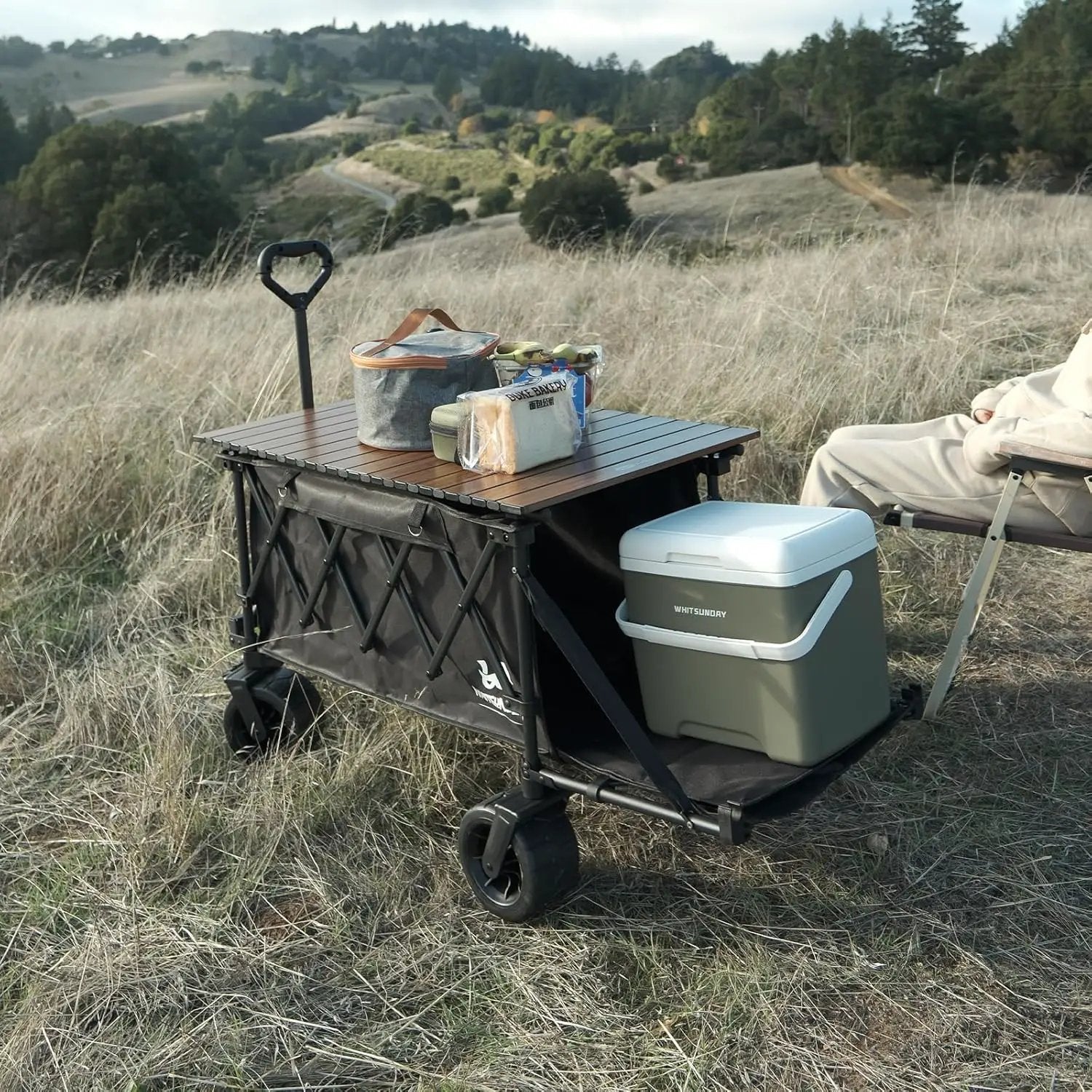 Whitsunday Collapsible Folding Wagon with Table,Heavy Duty Utility Beach Wagons with Opened Tailgate and All-Terrain Wheels for Camping,Garden,Sports Grey by GreenHaven Gardens