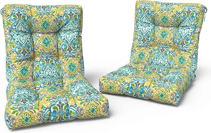 LVTXIII Outdoor Tufted Low Back Cushions, Solid Fluffy Seat and Back Chair Cushion with Ties, Patio Replacement Rocking Chair Cushion for Outdoor Furniture Use, 21 W x 21D, 2 Pack, Damask Green by GreenHaven Gardens