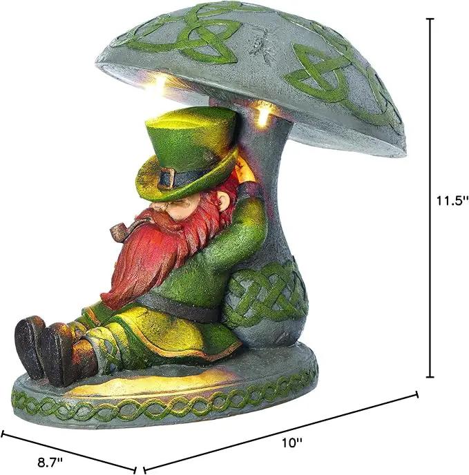 Roman Garden - LED Leprechaun Sleeping Under Mushroom Garden Statue, 10" H, Irish Collection, Resin and Stone, Decorative, Garden Gift, Home Outdoor Decor, Durable, Long Lasting by GreenHaven Gardens