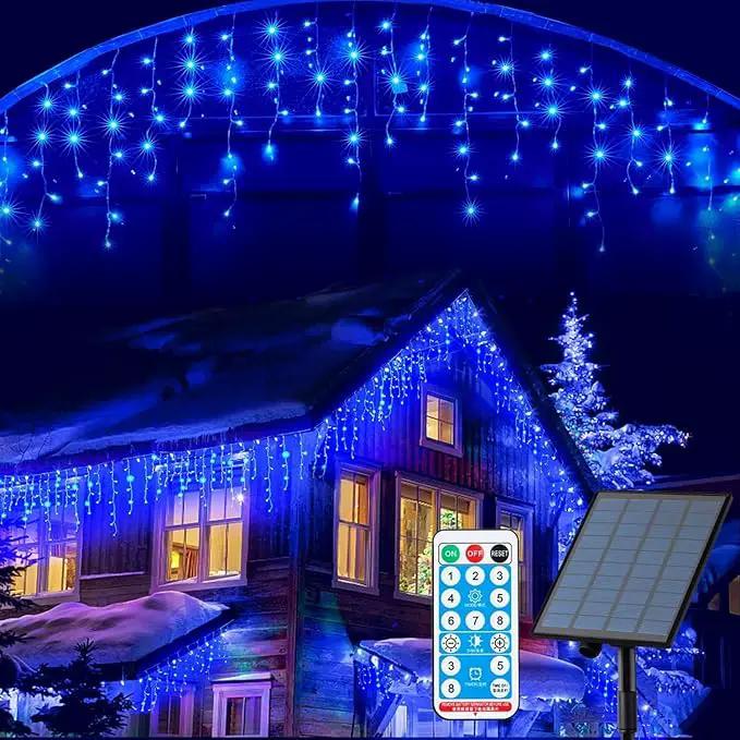 Solar Christmas Lights Outdoor Waterproof Christmas Decorations Curtain Lights 320LED 29.5ft 60 Drops, Solar Powered Rechargeable Fairy Lights for Party, Wedding, Home Decorations(Blue) by GreenHaven Gardens