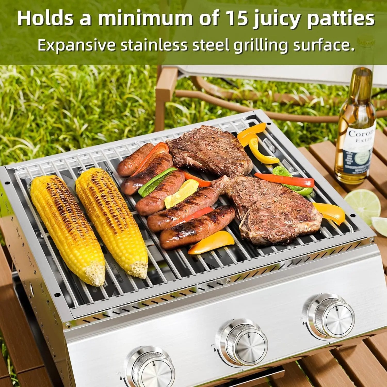 3-Burner Stainless Steel 2-in-1 Tabletop Grill and Griddle Combo, 24,000 BTU Portable Flat Top Propane Gas Grill for Commercial BBQ, Outdoor Cooking, Camping, Tailgates & Backyard by GreenHaven Gardens