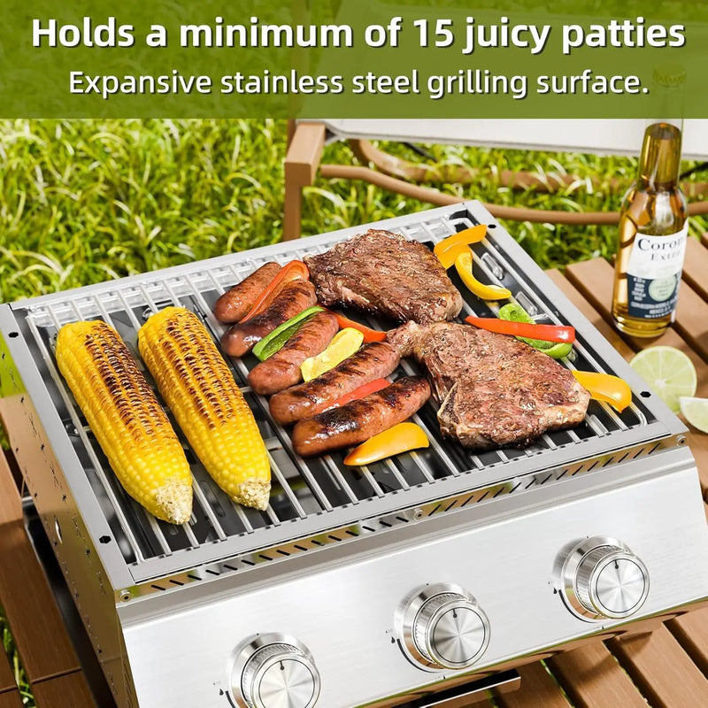 3-Burner Stainless Steel 2-in-1 Tabletop Grill and Griddle Combo, 24,000 BTU Portable Flat Top Propane Gas Grill for Commercial BBQ, Outdoor Cooking, Camping, Tailgates & Backyard by GreenHaven Gardens