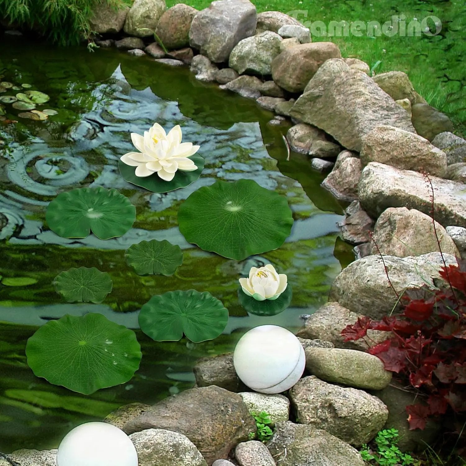 Framendino, 9 Pack Artificial Floating Foam Lotus Flower Decor Realistic Water Lily Pads Ornaments for Ponds Decoration by GreenHaven Gardens