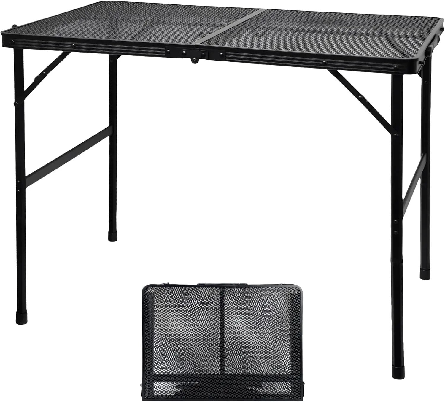 Camping Table with Mesh Desktop, Lightweight & Portable Folding Grill Table, Height Adjustable Metal Outdoor Table for Camp, Cooking, BBQ, RV, Picnic-3 FT Black by GreenHaven Gardens