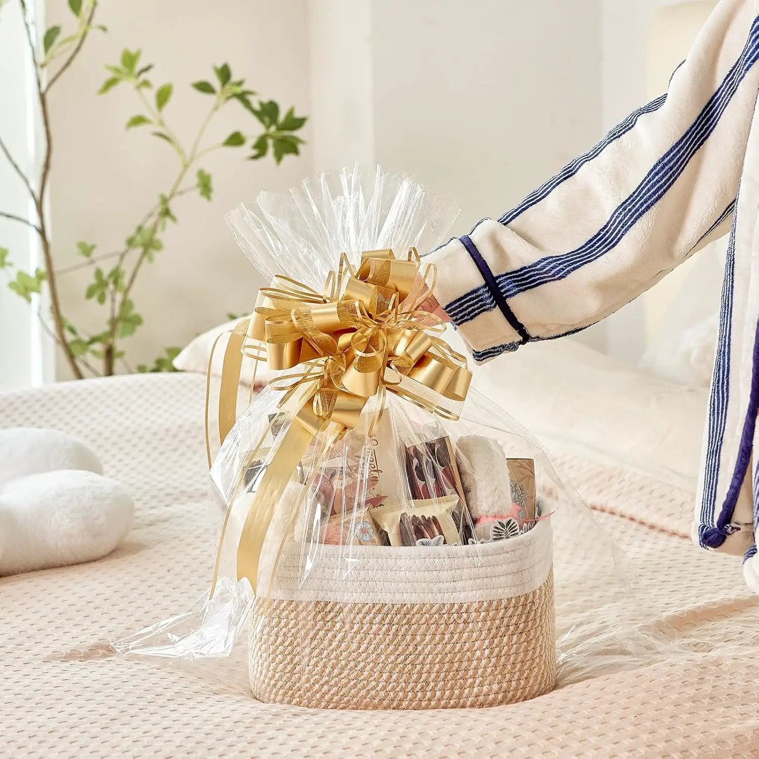 Small Cotton Rope Basket – Storage Bin for Organizing (10.6" x 6.7" x 6.7"), Bathroom Storage Basket for Shelf, Counter & Closet（White & Mixed Grey） by GreenHaven Gardens