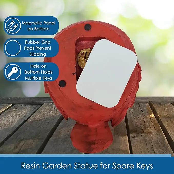 Stocky Cardinal Garden Statue and Key Hider - Hides a Secret Extra Hidden Key Outside in Garden, Yard or Porch by GreenHaven Gardens