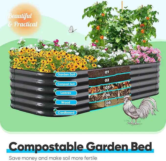 Quictent Galvanized Raised Garden Bed Kit, 6x3x1.5 ft Oval Metal Planter Box Tall for Vegetables Outdoor Backyard, Rubber Strip Edging Included, Dark Gray by GreenHaven Gardens