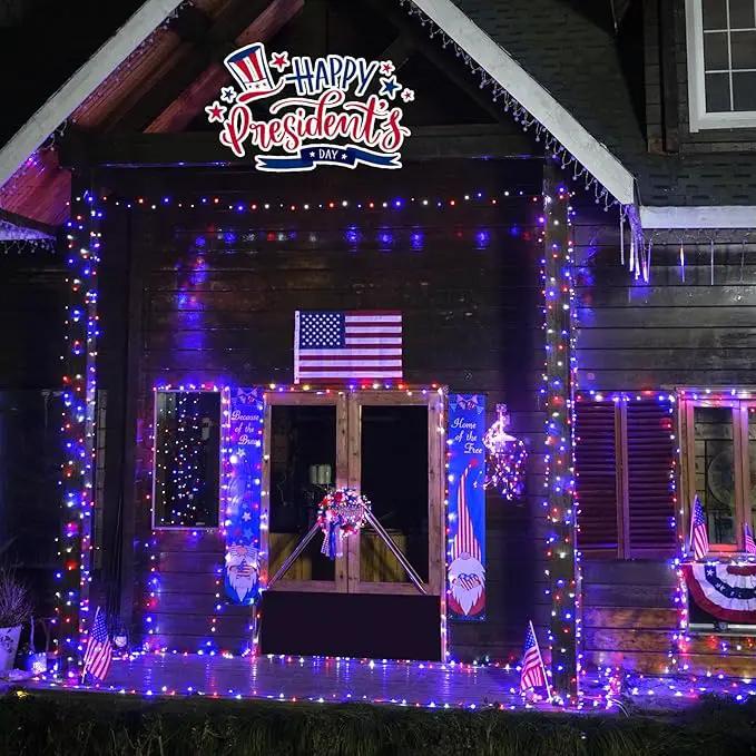 JMEXSUSS 2 Pack Red White and Blue Solar Lights, 200LED 75.5ft Patriot Solar String Lights Outdoor Waterproof, 8 Modes 4th of July Light for Independence Day Patio Garden Tree Decorations by GreenHaven Gardens