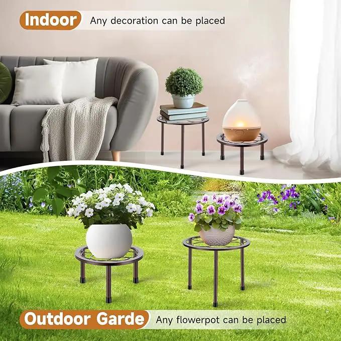 5 Pack Metal Plant Stand, Anti-Rust Iron Plant Stands for Indoor and Outdoor, Heavy Duty Flower Pot Stands for Multiple Plant, Black Potted Plant Holder for Garden Home (5 Pack Brown) by GreenHaven Gardens
