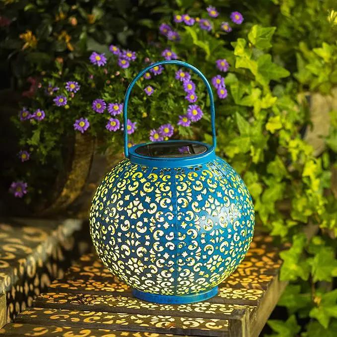 Homeimpro Solar Big Lantern Outdoor Waterproof Garden Gifts Mom, Metal Table Lights for Patio, Yard Art, Mothers Day Bithday Gifts for Women Men(1Pack, Teal Blue) by GreenHaven Gardens