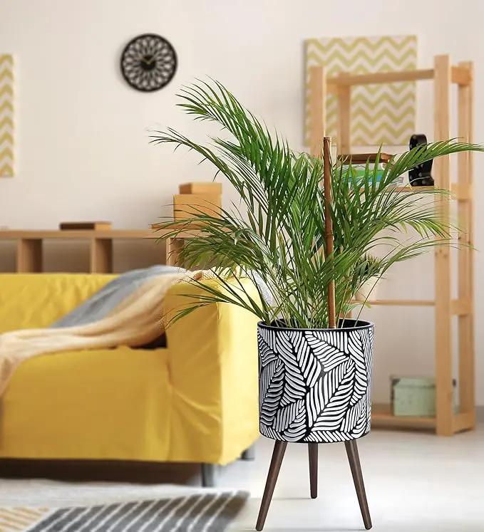 D'vine Dev 14 Inch Planter Pot with Stand, Mid-Century Tall Plant Pot with Legs for Indoor Plants, X-Large, White/Grey, 88-L-D-7 by GreenHaven Gardens