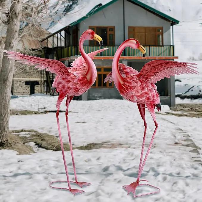 Natelf Pink Flamingo Yard Decorations, Tall Birds Garden Statues and Sculptures, Metal Lawn Art Ornaments for Outdoor Patio Backyard, Set of 2 by GreenHaven Gardens