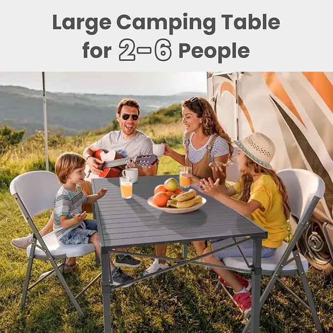 Portable Outdoor Camping Table Large for 2-6 Person - Foldable Camp Table with Aluminum Roll-Up Top & Carry Bag for BBQ, Tailgating, Backyard, 220 Lbs Capacity, Stable & Sturdy (Black) by GreenHaven Gardens