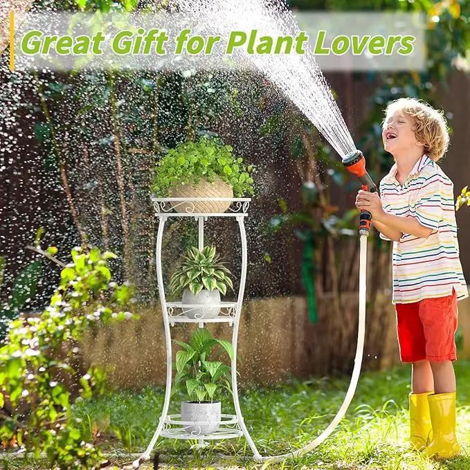 KMOTASUO 3 Tier Tall Metal Plant Stand, 34 Inch Plant Stands Indoor Outdoor, Rustproof Wrought Iron Flower Pot Holder Display Rack for Corner Patio Garden Balcony Living Room(White) by GreenHaven Gardens