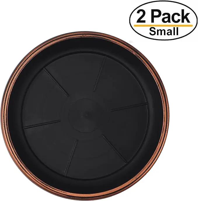 7" Decorative Heavy Duty Tray/Saucer (2 Pack) Rustic Medieval/French Country Look, Pot/Planter Base for Indoor/Outdoor Decor Use. Long Lasting, Reusable Light Weight (7 inches, Copper) by GreenHaven Gardens