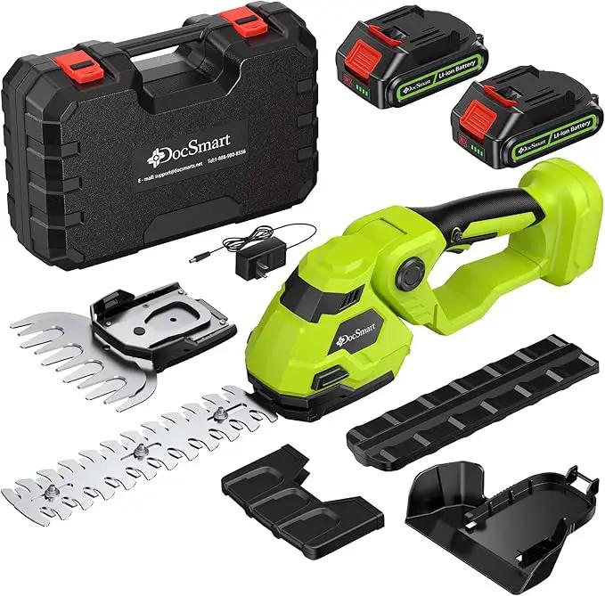 Hedge Trimmer Cordless with Battery, 2-in-1 Electric Handheld Grass Shear Cutter with 2 Pack Rechargeable Battery, Mini Bush Trimmer Kit for Garden Yard Lawn Pruning, Green by GreenHaven Gardens