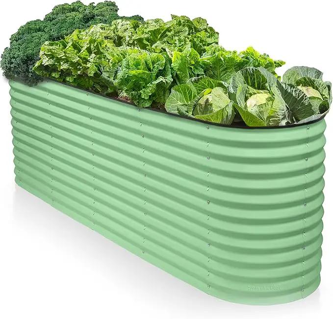 9-in-1 Galvanized Raised Garden Beds Outdoor // 8×2×2.5 ft Modular Planter for Gardening, Vegetables, Flowers // 32" Extra Tall Metal Raised Garden Bed (Light Green) // Patented Design Planter Box by GreenHaven Gardens