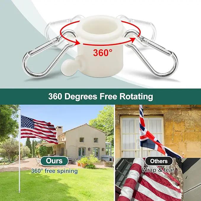 Yard Flag Pole for Outside Ground - 8.5 ft Tangle Free Heavy Duty Flag Pole Kit with 2 Anti-Tip Prong Base,Portable Inground Flag Holder with 3x5 American Flag for House Outdoor Campers,White by GreenHaven Gardens