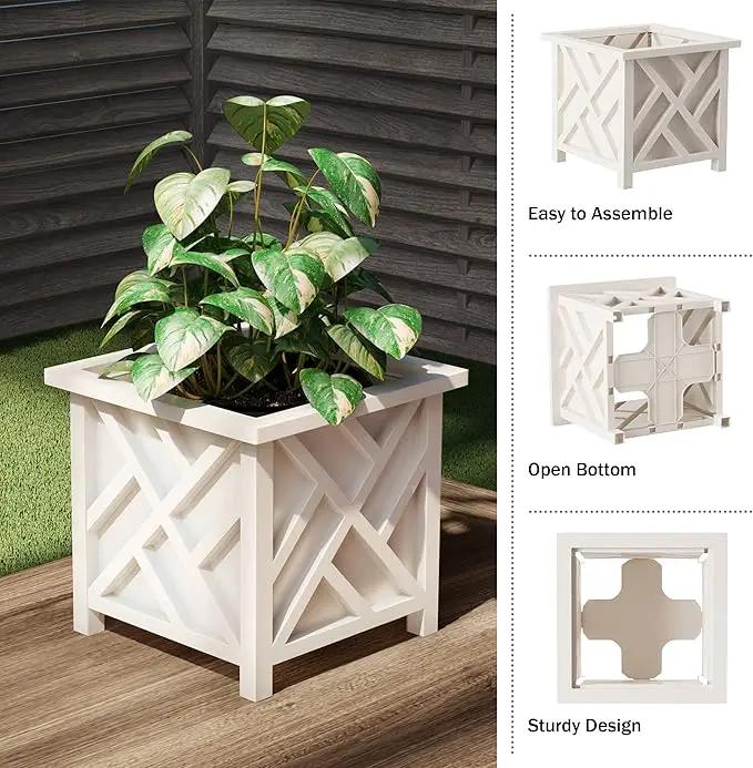 Lattice Design Planter Box 2-Pack – 14.75-Inch Decorative Outdoor Flower or Plant Pots – Front Porch, Patio, and Garden Decor by Pure Garden (White) by GreenHaven Gardens