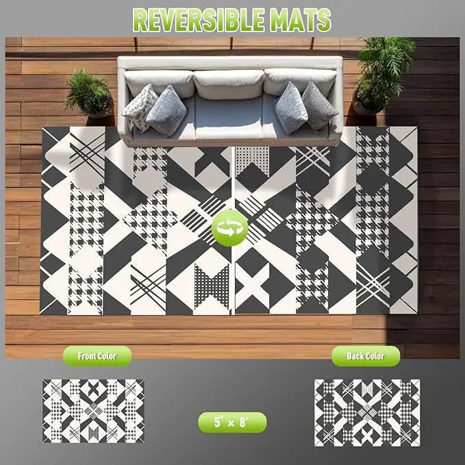 WILDROOTS 5x8 Feet Houndstooth Plastic Outdoor Rug, Stain Resistant Waterproof Reversible Outdoor Patio Rug, Fade Resistant Camping Rug by GreenHaven Gardens